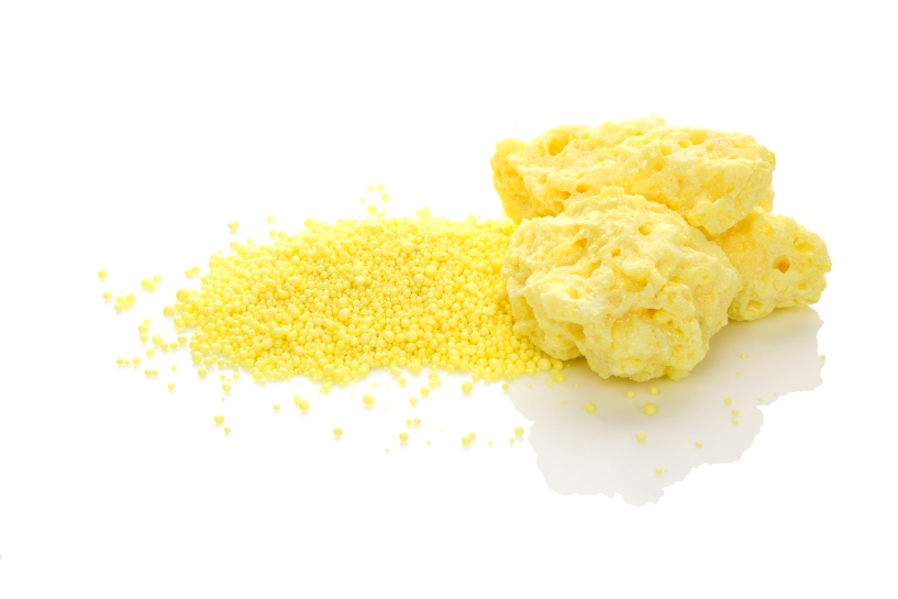 a bright yellow chunk of raw sulfur