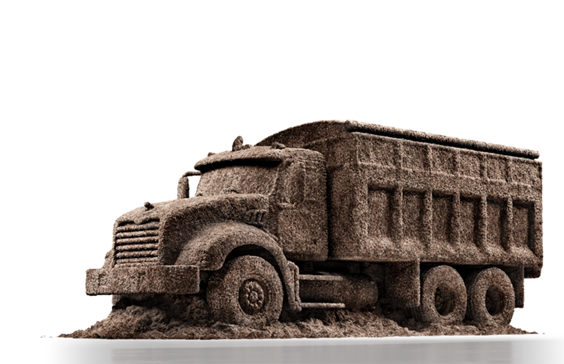 a cargo truck made out of sand