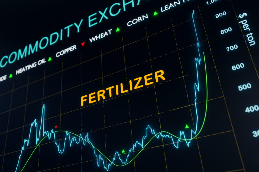 Fertilizer price rises. Commodity chart on a trading screen. Agr